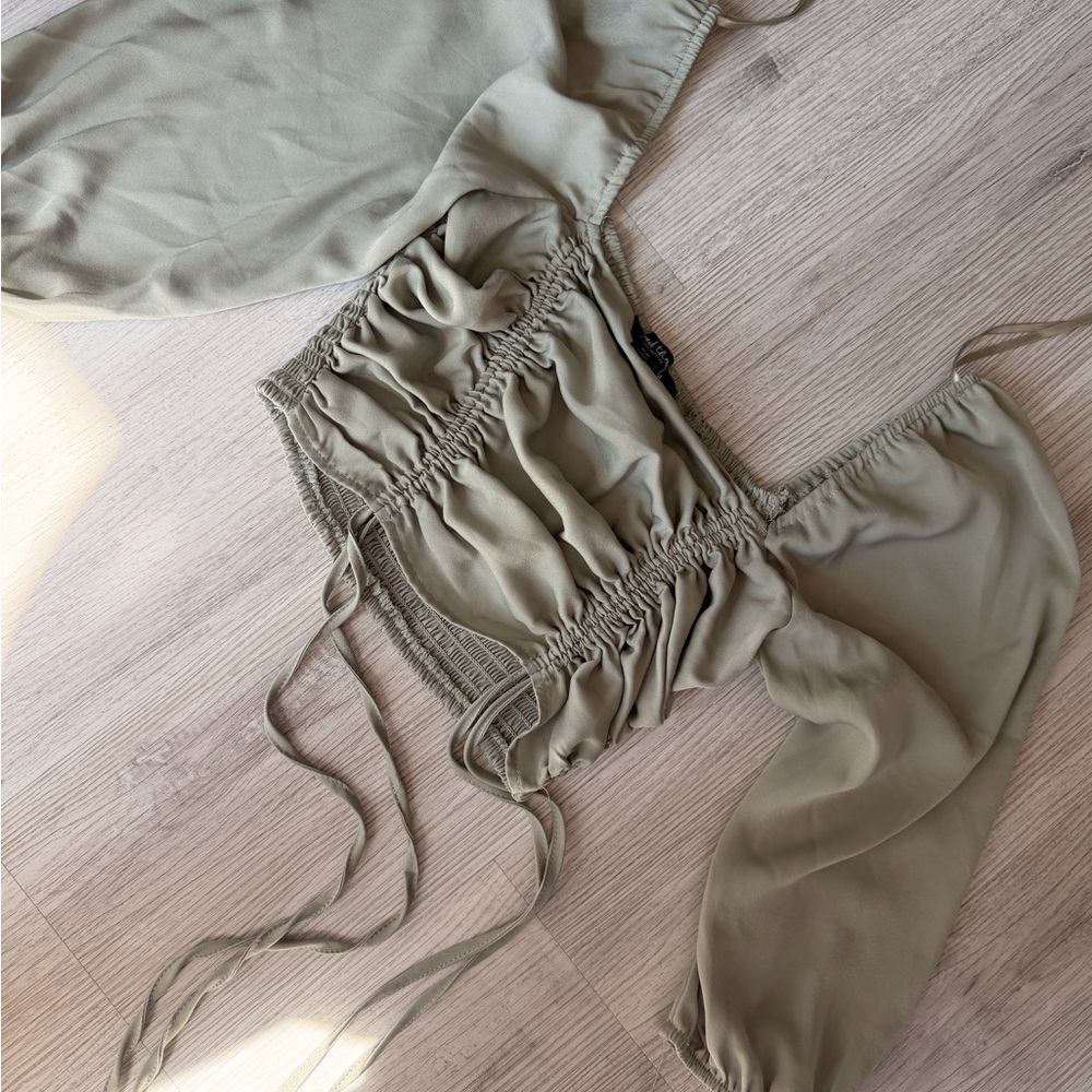 Olive Green Ruched Crop Top